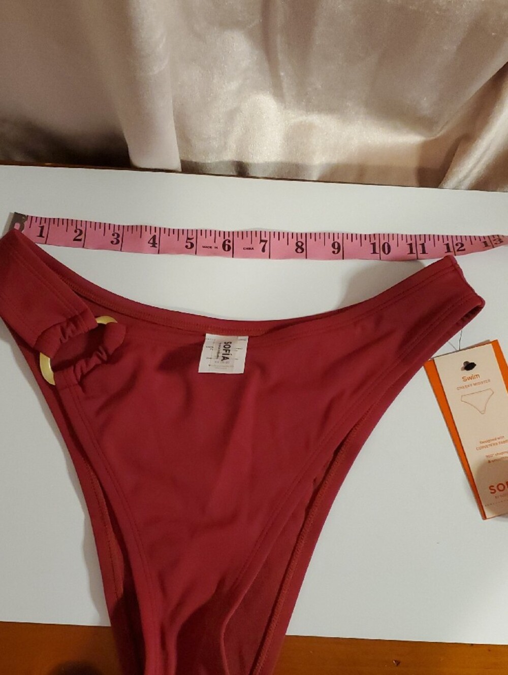sofia by sofia vergara Burgundy High-Leg Bikini Bottom with Gold Ring wine red - Picture 3 of 6